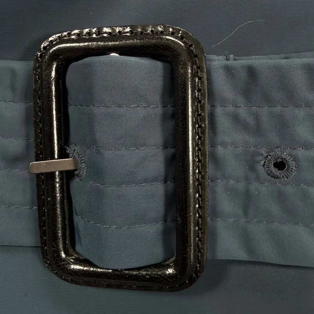 Burberry London Blue Trench Coat Women Hooded Belted Nova Check Lined Size 14 - Picture 13 of 16